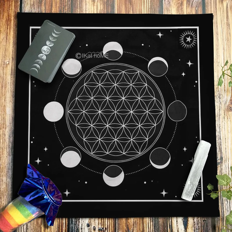 Planetary Moon Phase Star Tarot Tablecloth Flower Of Life Altar Cloth Magic Divination Witchcraft Astrology Oracle Card Pad Mats