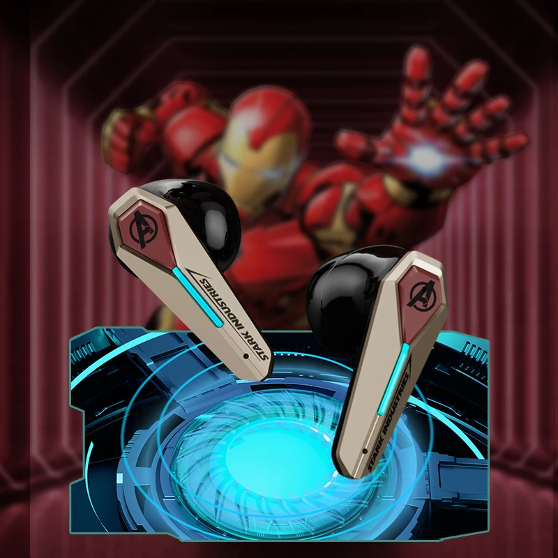 

MARVEL Collaboration Marvel Iron Man Wireless Bluetooth Earbuds PM01 Airpods Cool Rgb Ambience Light Mecha-Shaped Headset Gift