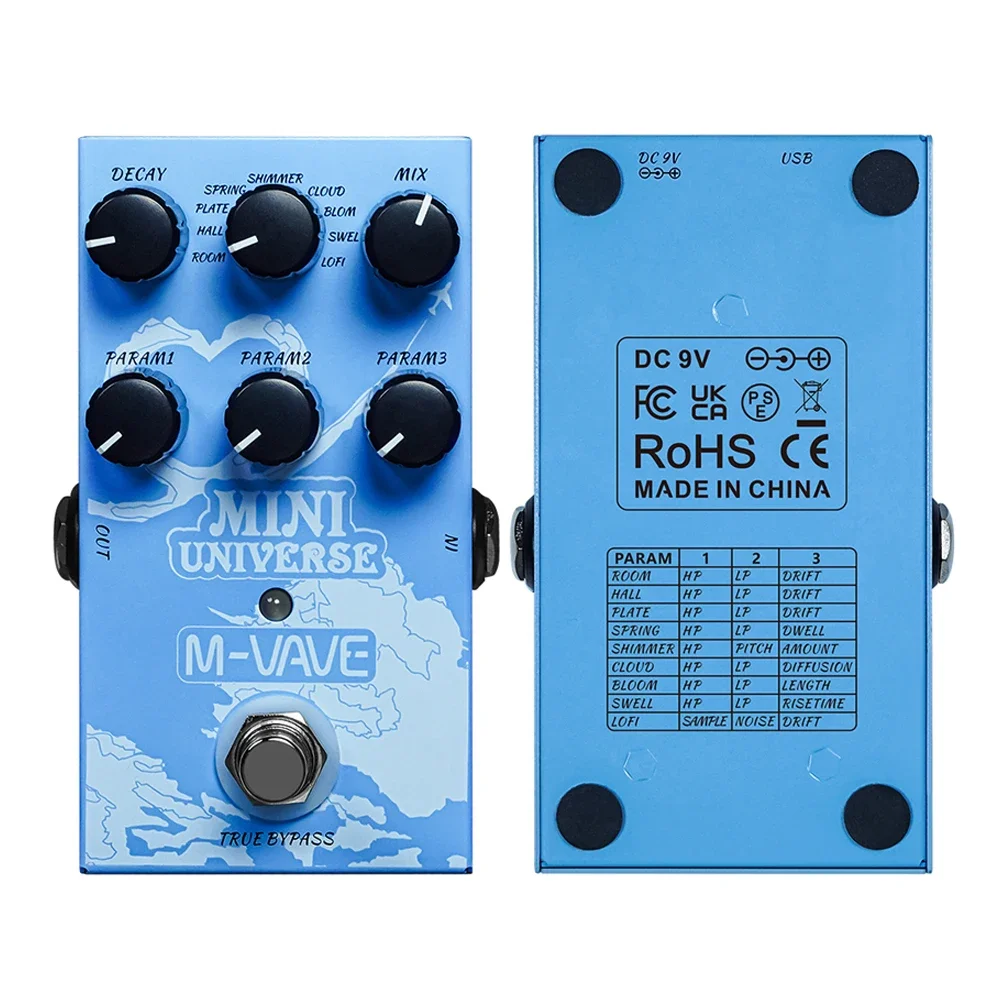 M-VAVE Mini Universe Digital Reverb Guitar Pedal 9 Reverb Effects Room/Shimmer/Lofi/Spring Reveb Effect Pedal Guitar Accessories