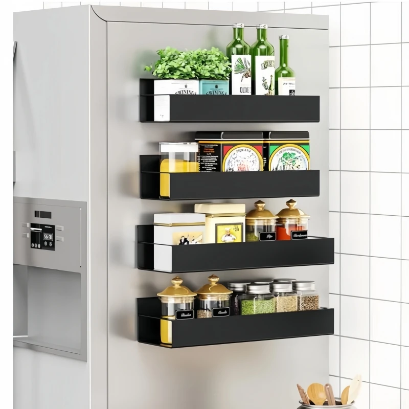 Kitchen Acceesories Magnetic Refrigerator Shelf Stainless Steel Wall Storage Spice Racks Home Multifunction Organizer Gadgets