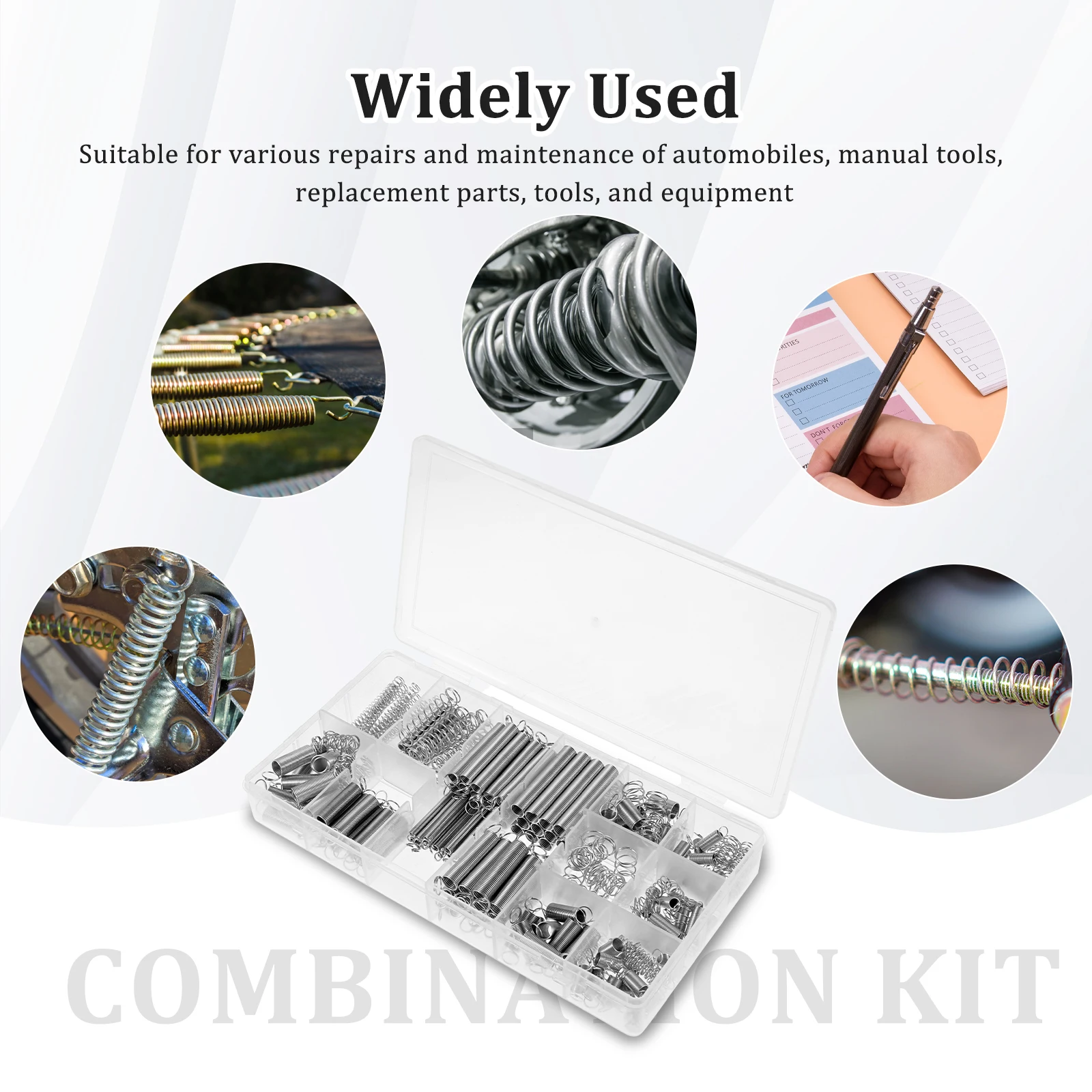 Juego surtido de resortes de compresión y extensión de 200 piezas, 20 tamaños diferentes, resortes helicoidales de acero suelto de 4 mm a 9