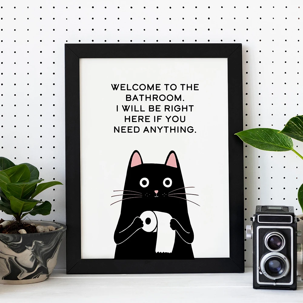

Abstract Humor Funny Bathroom Quote Posters Black White Pet Cats Prints Canvas Painting Wall Art Pictures WC Toilet Room Decor