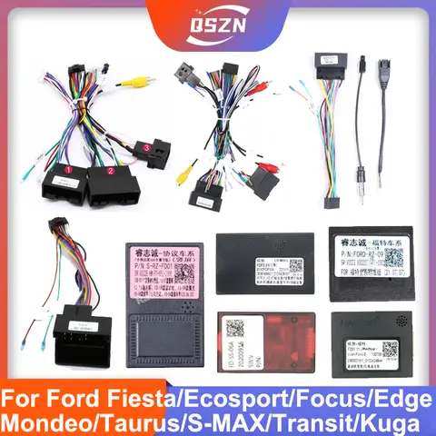 Ford Fiesta/Ecosport/Focus/EdgeMondeo/Taurus/S-MAX/Transit/Kuga 용 Canbus 박스 어댑터가있는 자동차 16 핀 오디오 배선 하네스