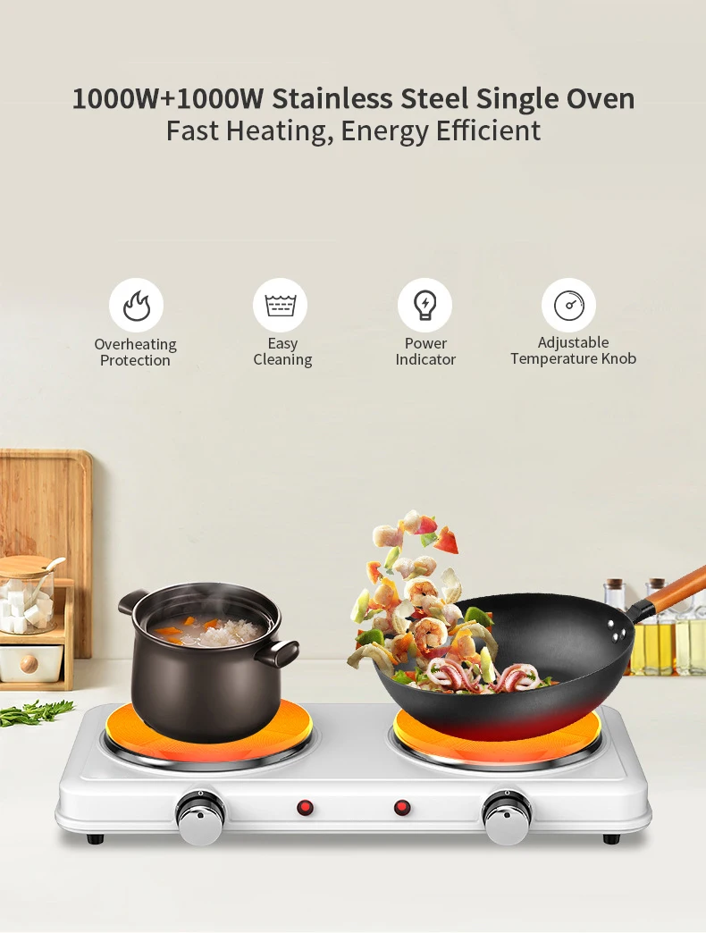 2025 110 فولت 2000 واط لوح تسخين كهربائي الفولاذ المقاوم للصدأ مزدوج موقد كهربائي المطبخ لوحة حرارية صغيرة لوح تسخين 6 قطعة/صندوق