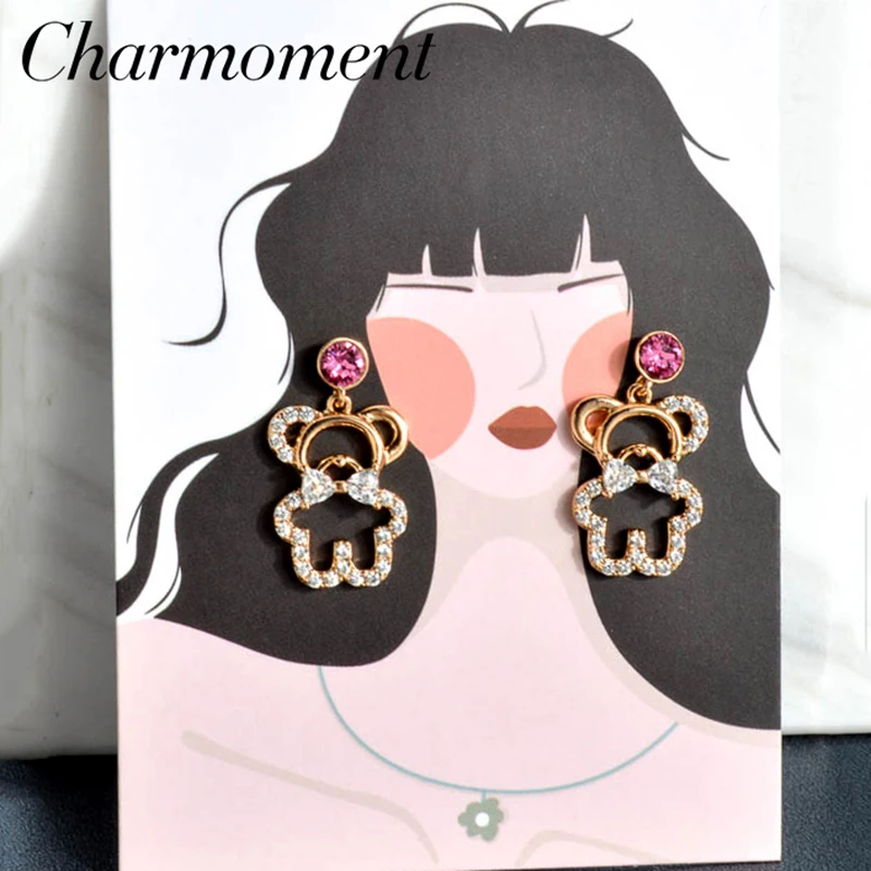 

Charmoment Jewelry Drop Earrings Hanging Bear Pendant Pink Crystal Ear Stud Women Jewellery Trendy Lovely Accessories Wholesale
