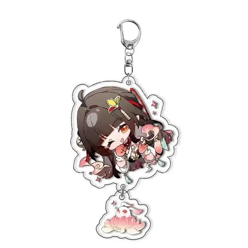 Juego Honkai: llavero de riel de estrella, figura de dibujos animados, Moze, Lingsha, Feixiao, llavero acrílico, accesorios para fanáticos, insignia colgante, regalo de joyería