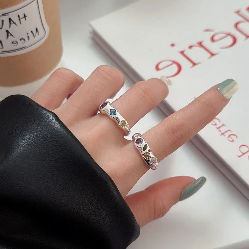 

Personalized Simple Colorful Geometric Irregular Open Ring Women's Fashion Versatile High-end Adjustable Hand Jewelry Wholesale