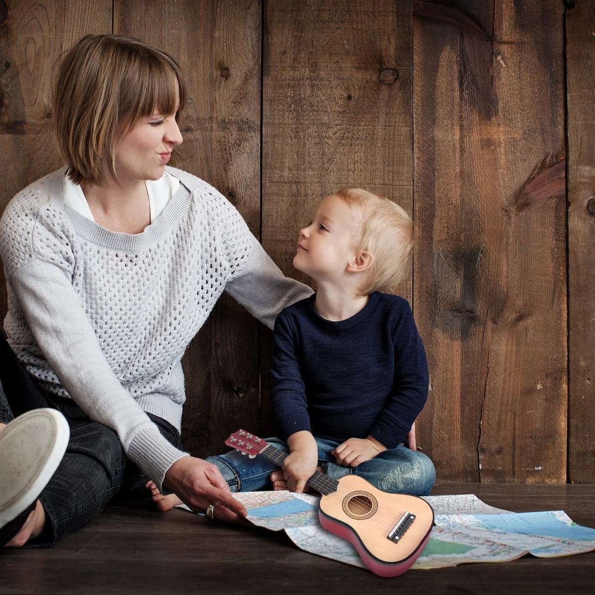 

21 Inch Kids Beginner Folk Acoustic Guitar Wooden Music Instrument Children Small Travel Beige Toy Comfortable Playability Great