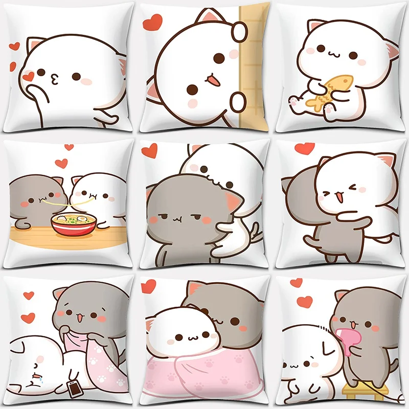 45x45cm Cartoon Cute Pillow Case Mocha Mochi Peach Cat Cushion Cover   Decorative s For Sofa Car case