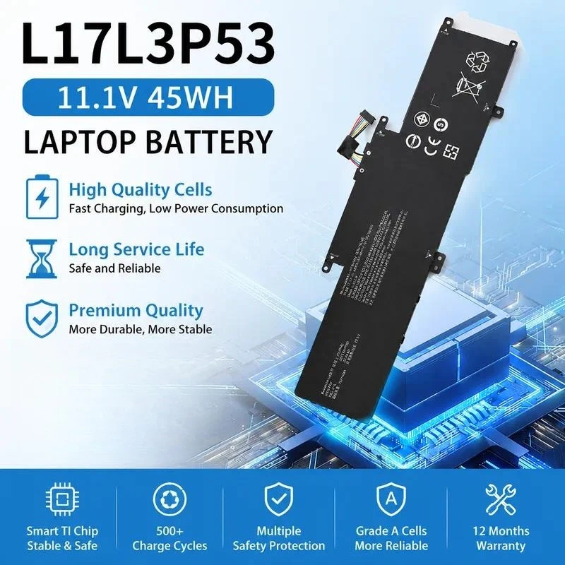 11.1V 45WH Replacement Battery for Lenovo L17M3P55 L17C3P53 L17L3P53 01AV481 01AV482 01AV483 Laptop Notebook Power Supply