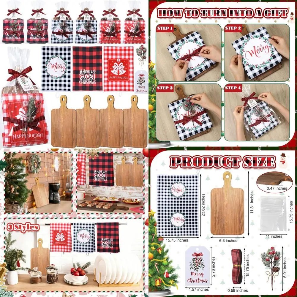 

Набор досок для мясных изделий из 9 штук для рождественской кухни, объемные деревянные доски, праздничные полотенца, сосновые ветки, рождественские подарки для приготовления пищи