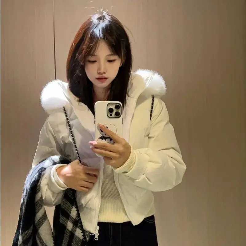 

Женская короткая хлопковая одежда премиум-класса с капюшоном и большим меховым воротником, женская тонкая и тонкая корейская утолщенная теплая одежда для хлеба, студенческая куртка