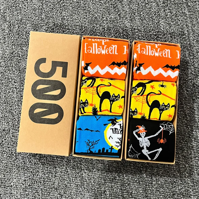 Gift Box Set - 3 Pairs of Unisex Halloween Socks with Harajuku Monster Design