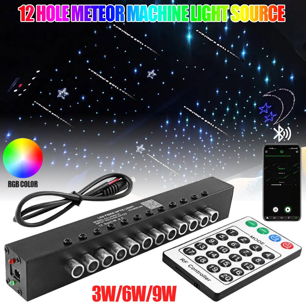 

9W 12Holes RGBW Meteor Ceiling Car Starry Sky Fiber Optic Light Bluetooth APP RF Control Car Roof Star Shooting Effect Light