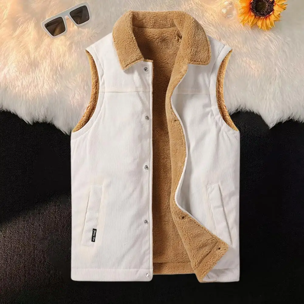 

Retro Style Waistcoat Men Velvet Waistcoat Men's Winter Corduroy Waistcoat with Velvet Lining Lapel Collar Pockets for Weather