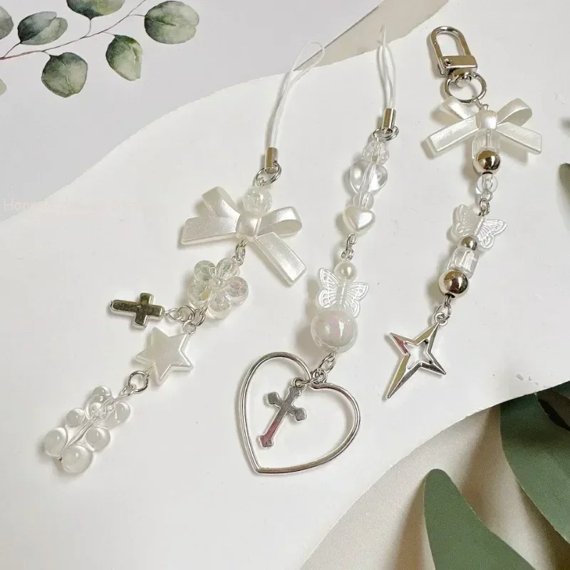 

Цепочка для телефона с жемчугом и бантом, подвеска в виде сердца милого медведя, чехол для наушников, анти-потерянный ремешок, сумка, брелок, декор