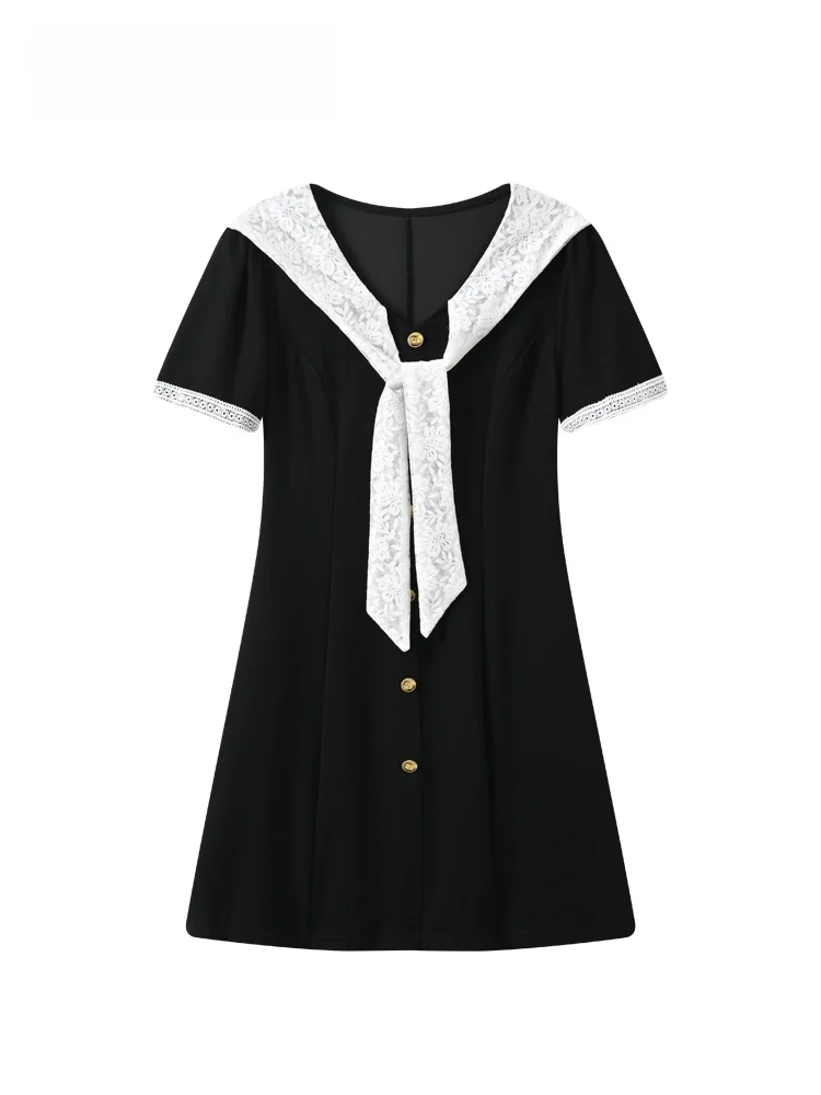 

plus Size French Style Lace Dress Women Summer New Fashion Shoulder Shawl Dresses Casual V Neck Short Sleeve Long Dress