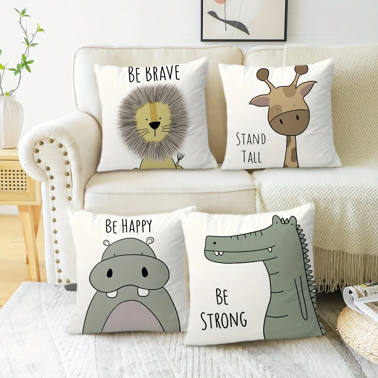 Cartoon lion giraffe crocodile print pillowcase living room sofa chair cushion cover home room decoration polyester material