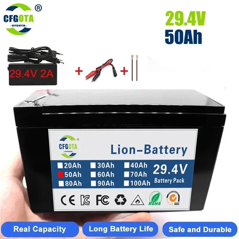 

24V 50Ah Rechargeable 18650 Lithium Battery with Led Light,for LED Lamp Electric Vehicle Solar Storage Battery+25.2V Charger