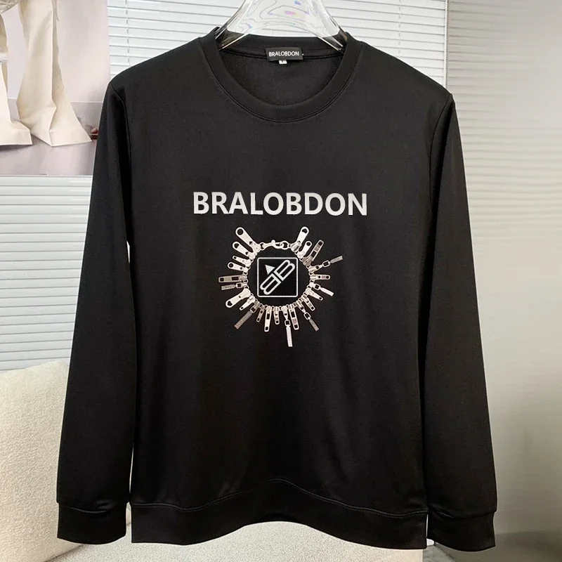 Bralobdon 2024 جديد الرجال هوديي الكلاسيكية البلوز هوديي رسالة طويلة الأكمام جولة الرقبة مع أسفل هوديي رداء علوي غير رسمي