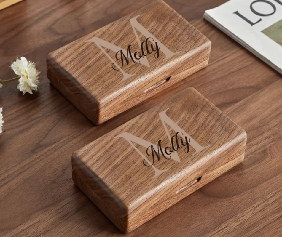 

Custom Initial Letter Jewelry Box Organiser Portable Storage Box Necklace Earrings Ring Travel Wood boxes
