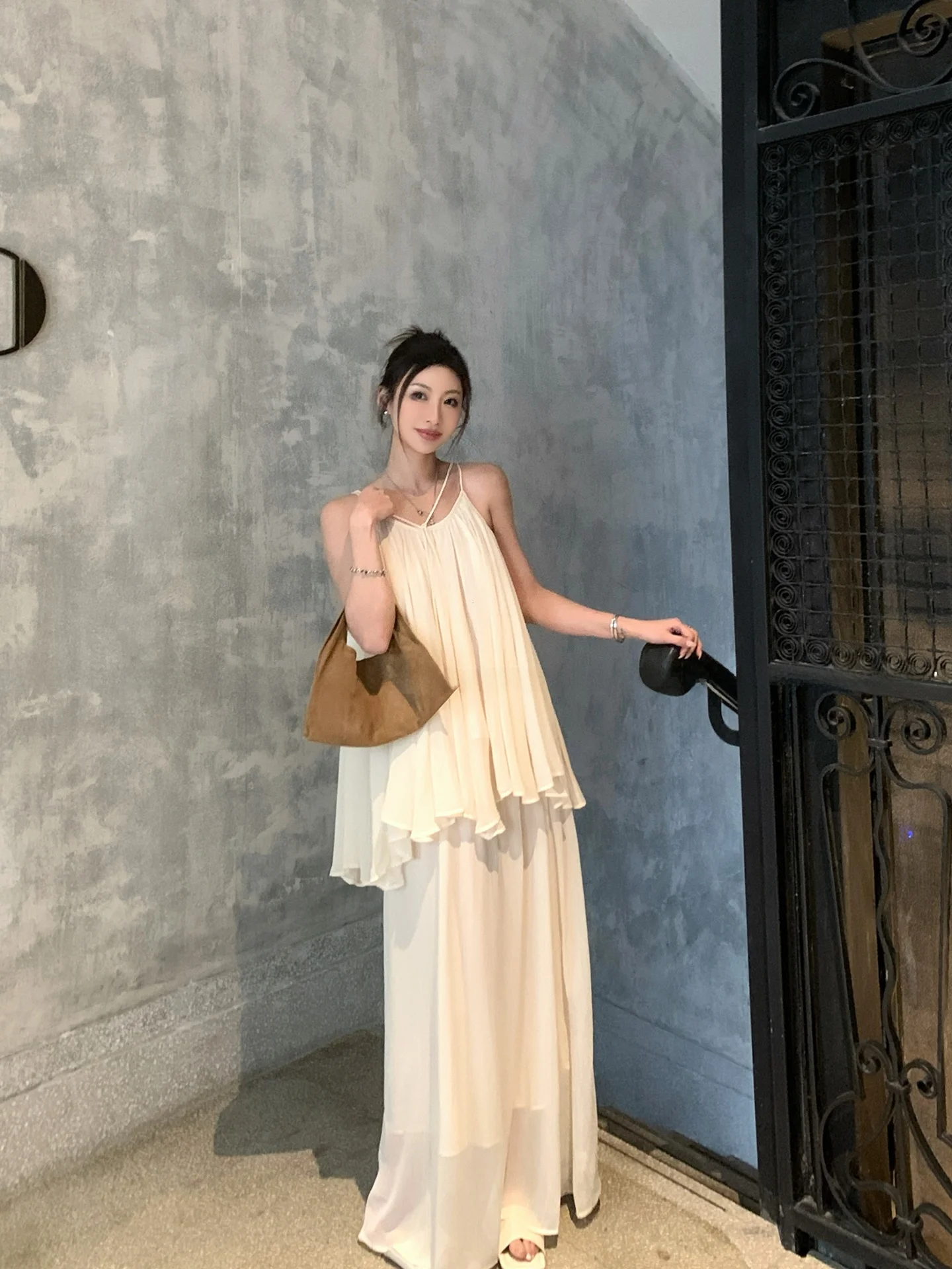

GV Lazy Art Student Deconstructed awl Top And Skirt Set Spring New Sle Versatile Skirt Lazy Artistic Women's Faion Set