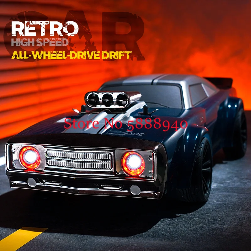 4WD 55KM/H High Speed Drift Retro RC Racing Car 1:16 Vintage Body Angel Eye Headlight  RC Racing Muscle Drift Car Toy Gift Kid