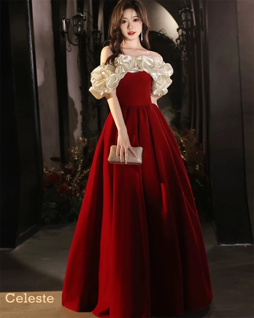 ที่กําหนดเองนุ่ม Burgundy JERSEY Vestido De Noche ประณีตปิดไหล่ชุดเหย้าหรูหราชุดพิเศษ