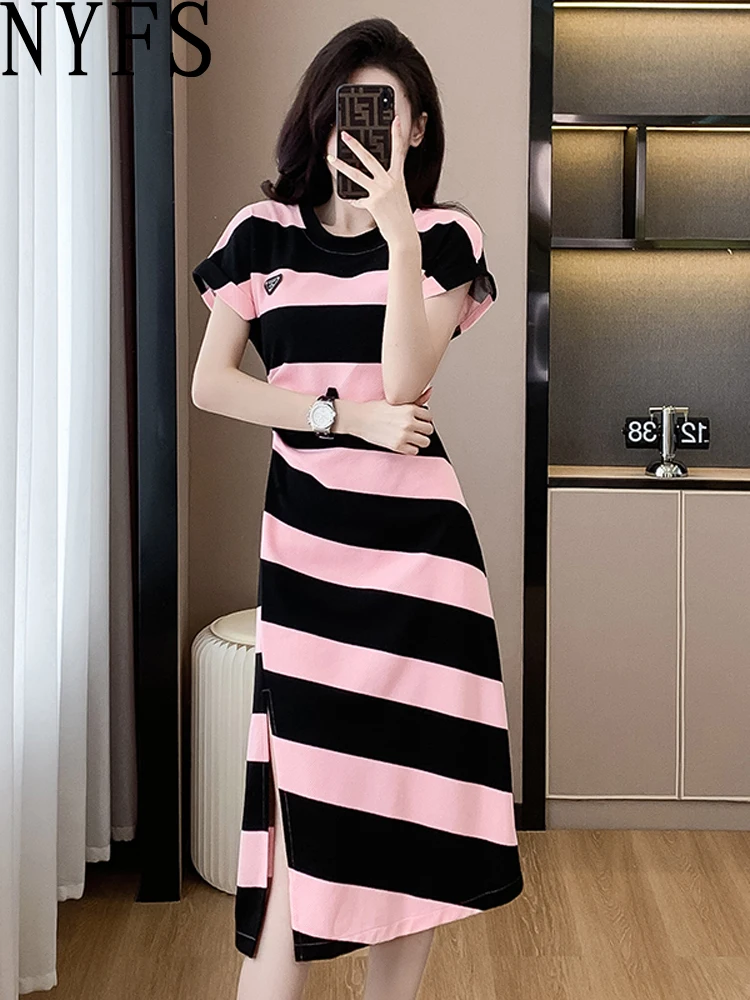 Nyfs-女性用長袖Tシャツ,ルーズ,ステッチ,韓国スタイル,ラージサイズ,夏,2025