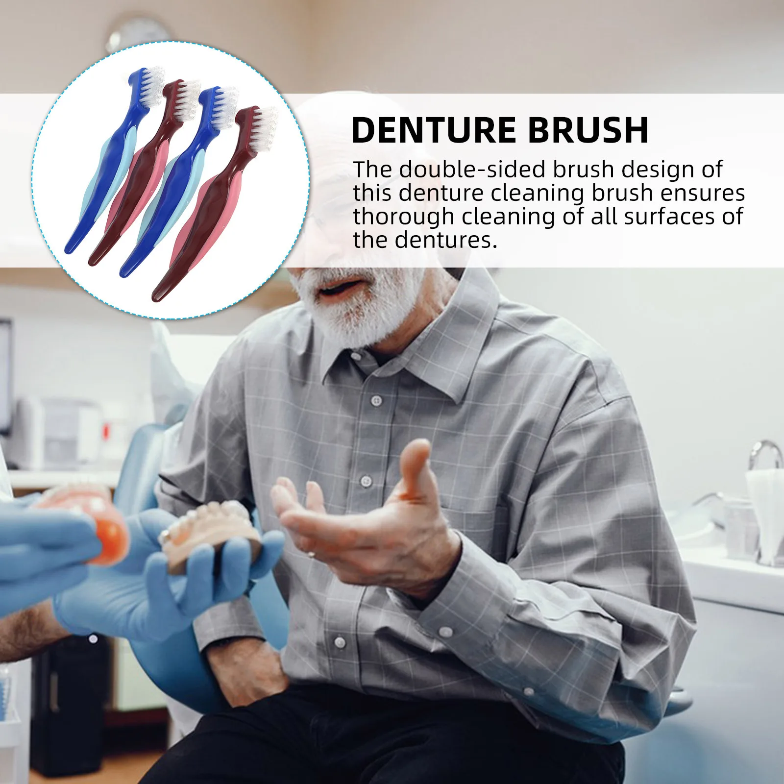 

4Pcs Denture Brush Double Sided Cleaner Soft Bristles Portable Travel Toothbrush for Braces Retainer Denture Care Supply
