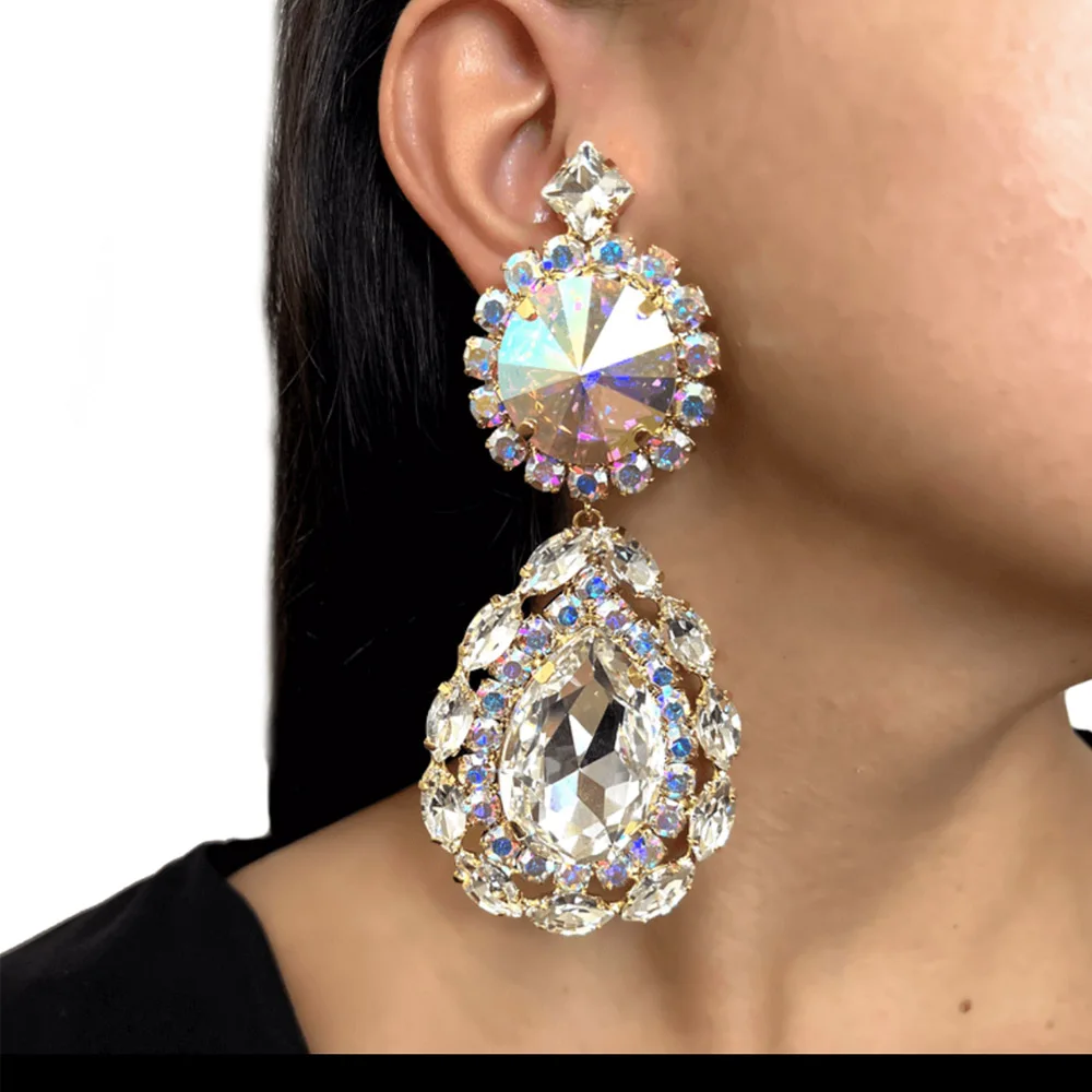 CUIER Round Glass Huge Pendant Necklace Earring Ring for Women Wedding Night Club TV Show Exaggerated Jewelry Set For Drag Queen