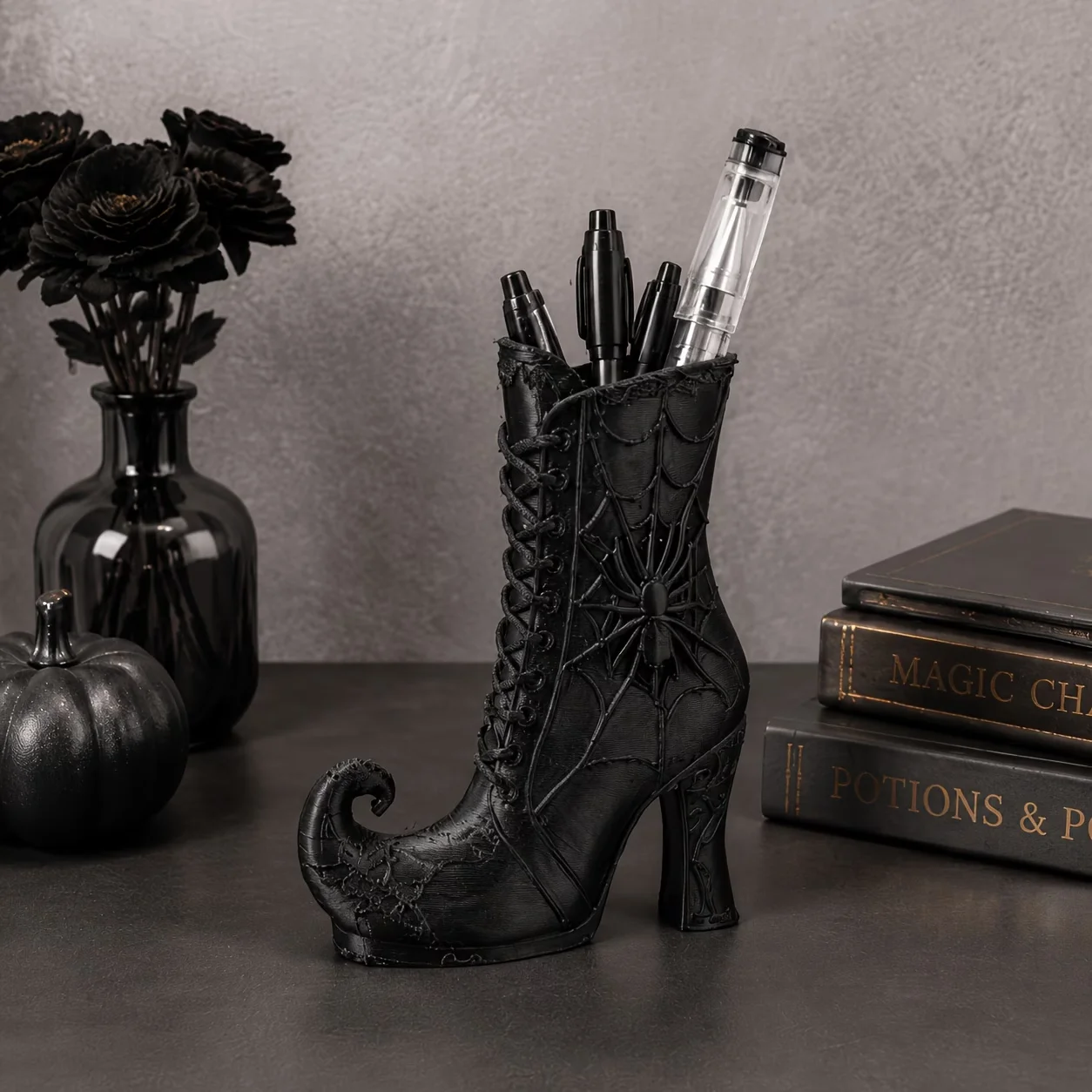 Halloween Witch Boots Mini Vase 3D Printing, Gothic Style Witch Boots Desktop Decoration Ornament, Holiday Gift Pen Holder