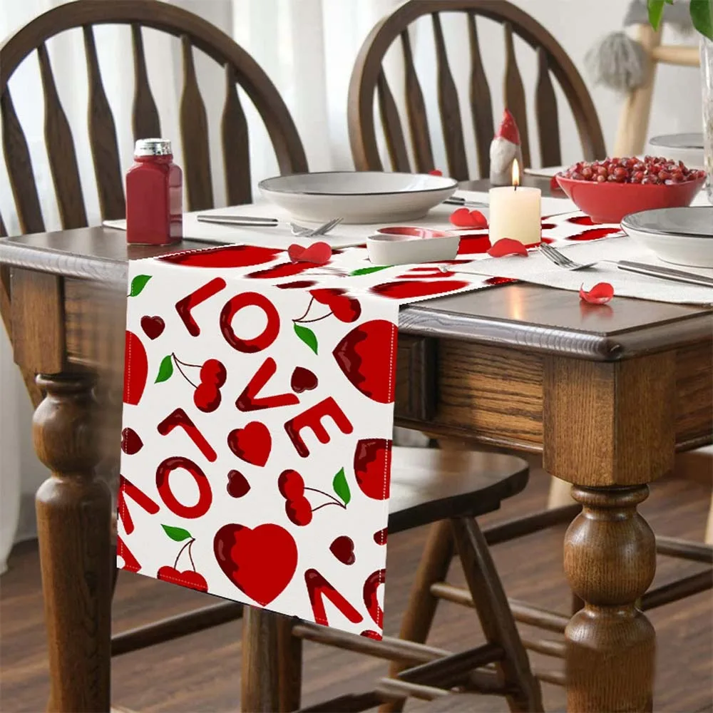 Contrast Color Valentine's Day Table Runner Rose Plaid Red Heart Tablecloth Smooth Stripe Couple Desktop Decoration