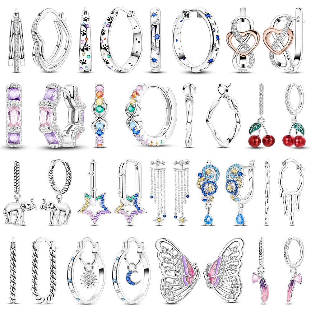 Silver Plated Hoop Earrings For Woman Pendientes Zircon Star Eardrop Original Earring Fashion Jewelry Gift