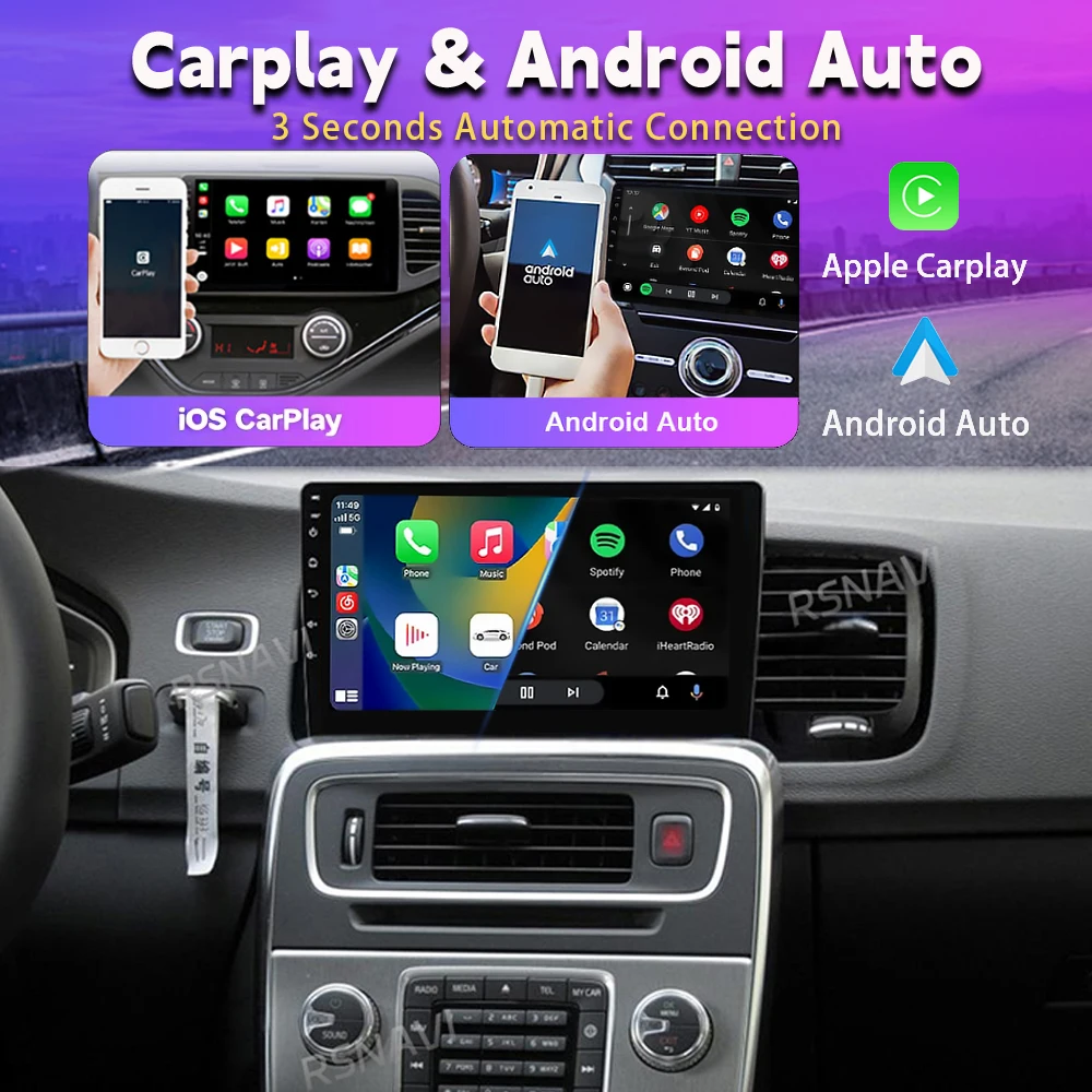Android 16 Carplay Auto Screen Car Radio Multimedia Player For Volvo S60 V60 2011-2013 2014-2020 2din Autoradio Stereo Head Unit
