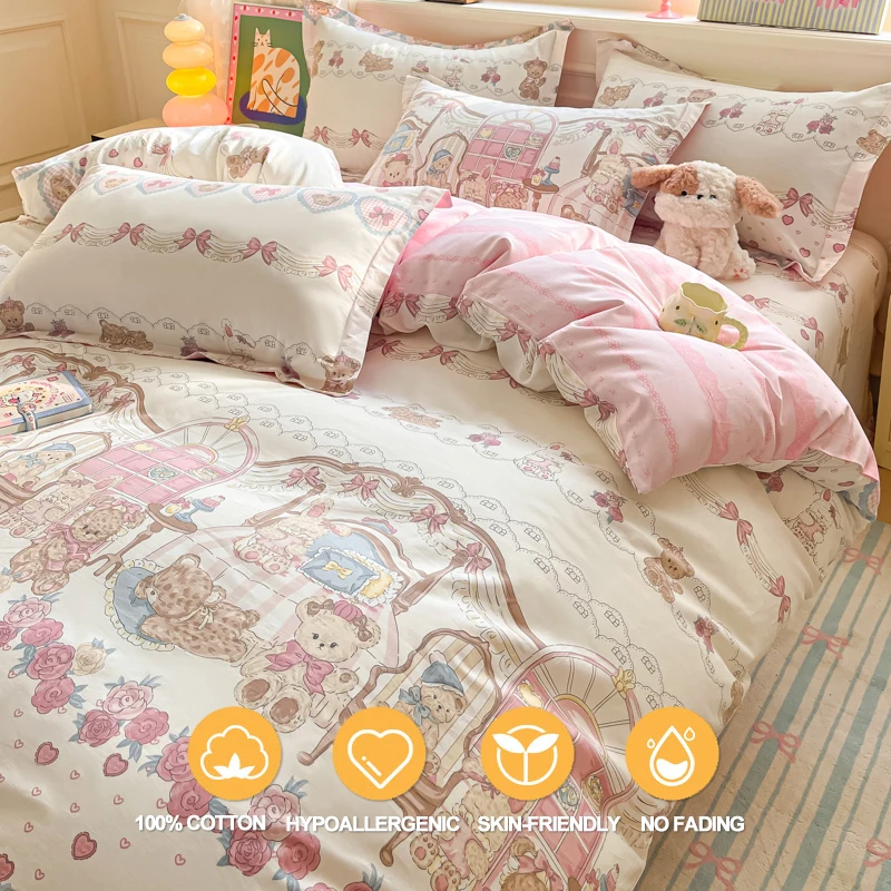 Extra Soft Duvet Cover Set 100% Cotton - Bedding Set (1 Duvet Cover 2 Pillowcases) ,Wrinkle Resistant, Easy Care,Multi-Size