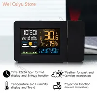 FanJu Projection Clock Digital Weather Station Temperature Humidity Meter Calendar Double Alarm Table Desk Clock Wireless Sensor