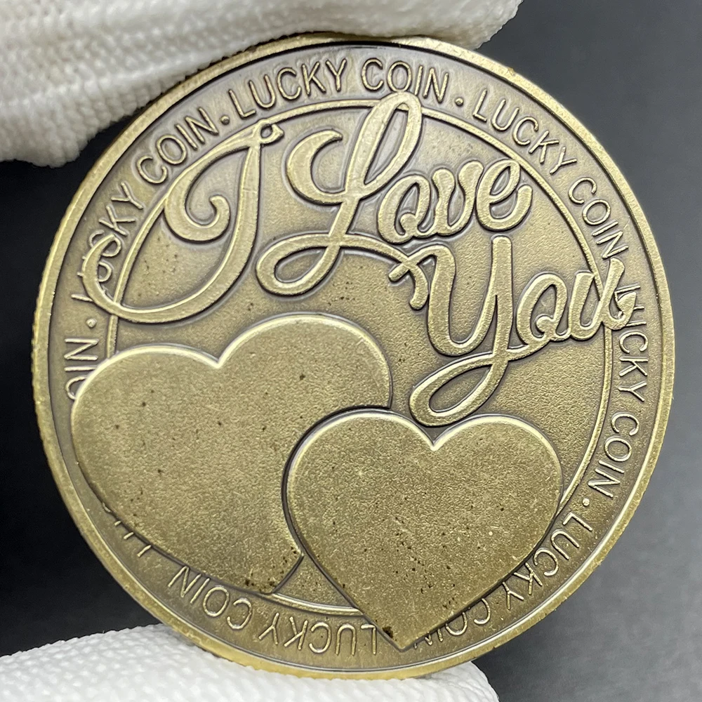 I Love You Lucky Coin Love You More Than I Can Say Bronze Coins Collectibles Heart-shaped Commemorative Medal in Capsule