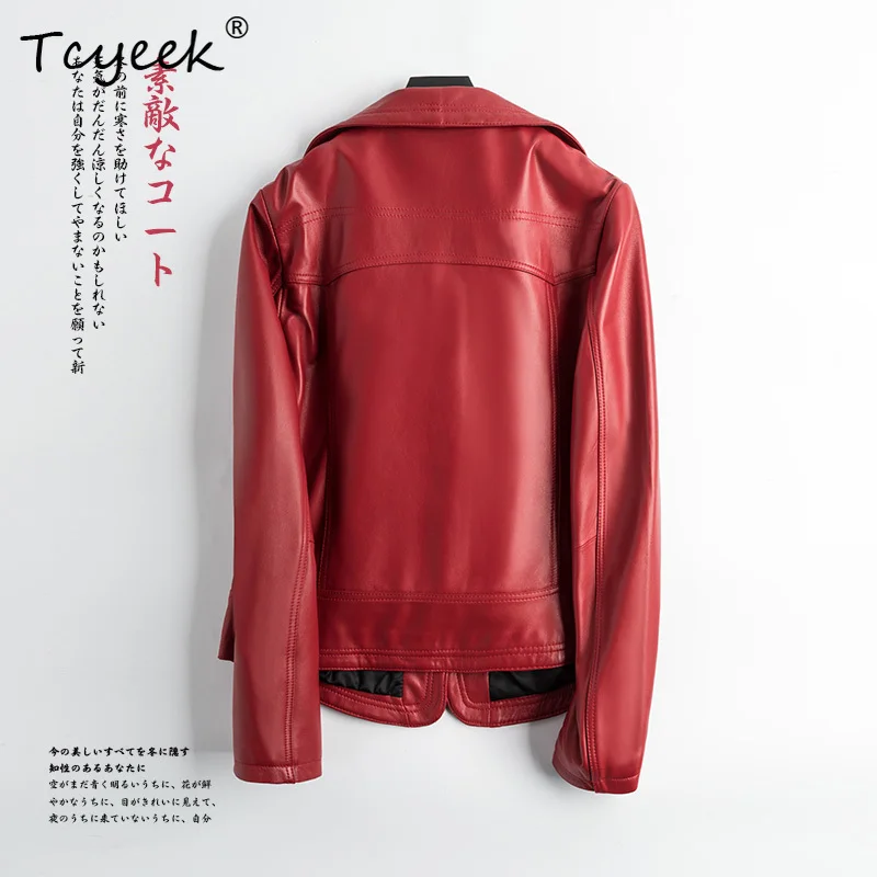 Tcyeek シープスキン春秋スーツリーディングオートバイショート痩身女性の本革ジャケット
