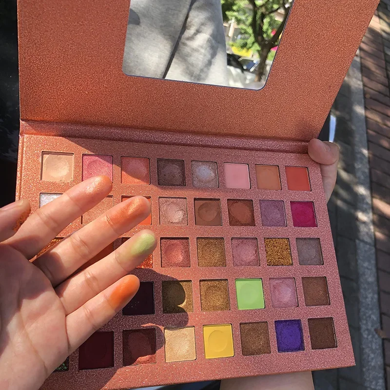 Paleta de sombras de ojos con espejo de maquillaje, 9/18/35 colores, brillante mate pigmento nacarado, sombra de ojos de larga duración