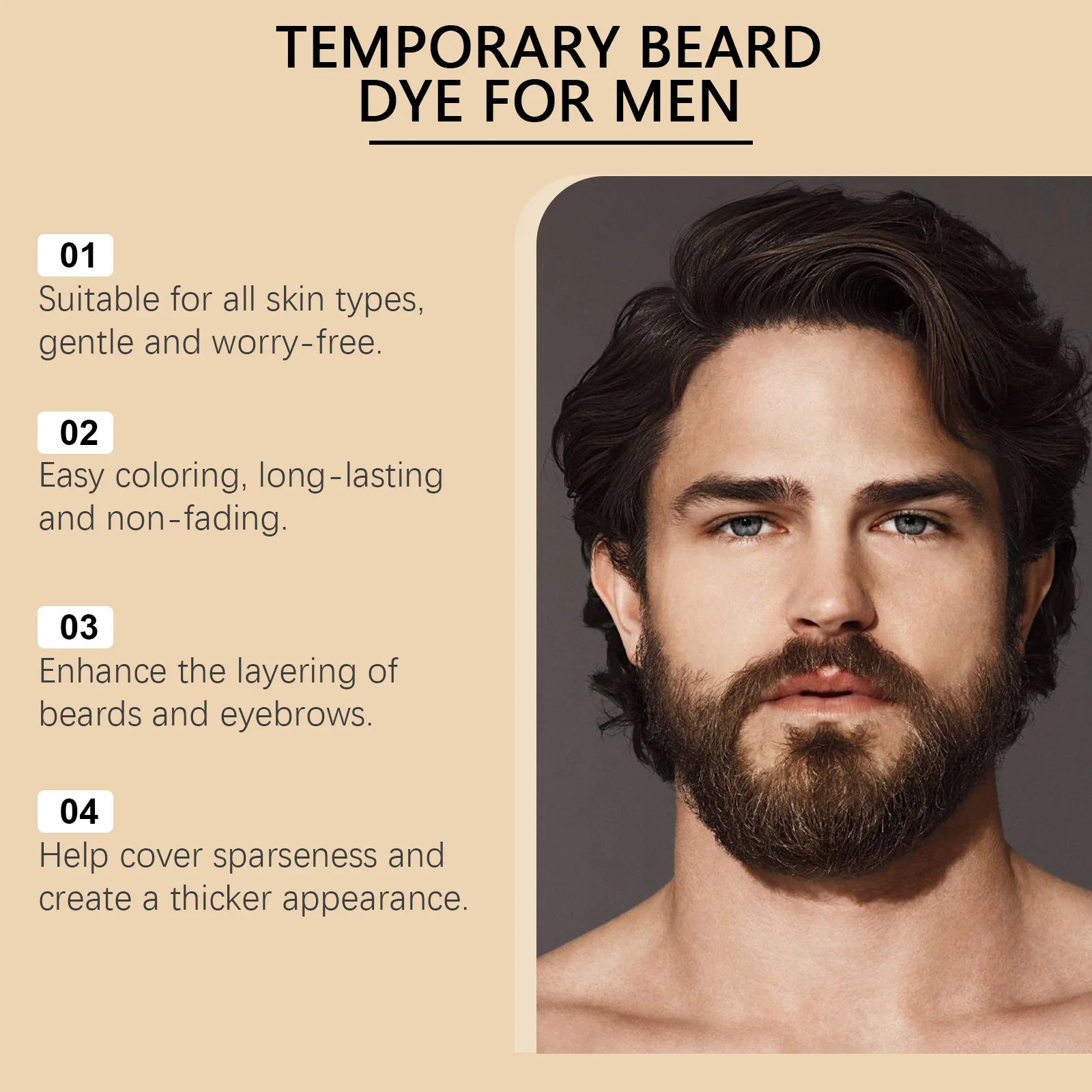 East Moon Black Temporary Beard Dye for Men Mild Castor-Oil Male Moustache Filler Waterproof Shaping Coloring Beard Dyeing Pen