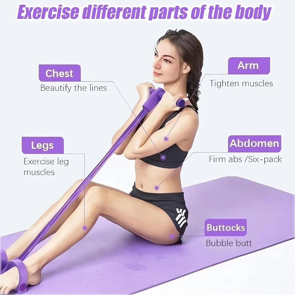Heimtrainer Tragbarer Bauchmuskeltrainer, 6 Elastische Röhren, 22cm Fußplatte, Hervorragender Rückprall für Sit-Ups, Beinheben, Krafttraining
