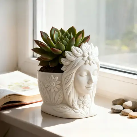 Goddess Head Planter Succulent Pot Creative Human Face Flower Pot Home Desktop Decor Mini Vase for Small Plants Indoor  Ornament