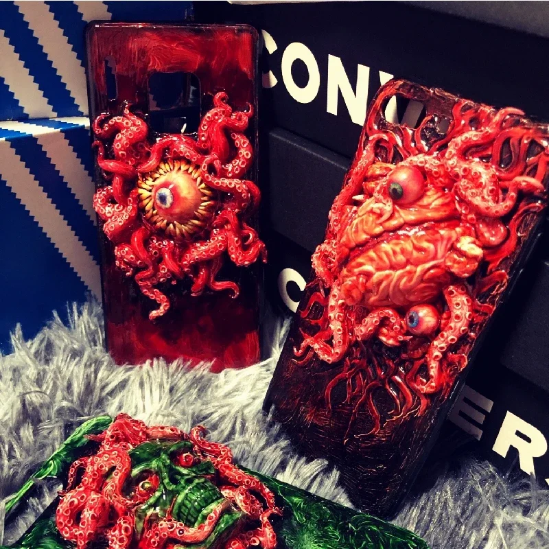 4095 Original 3D hecho a mano teléfono móvil Cthulhu tentáculo ojos dientes de terror funda para teléfono móvil personalizado regalo de Navidad y Halloween