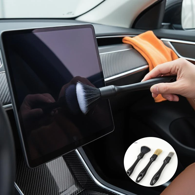 

3Pcs Boar Hair Bristle Car Interior Brushes Set Detailing Tools for Precise Dusting of Dashboard Air Outlet Trim