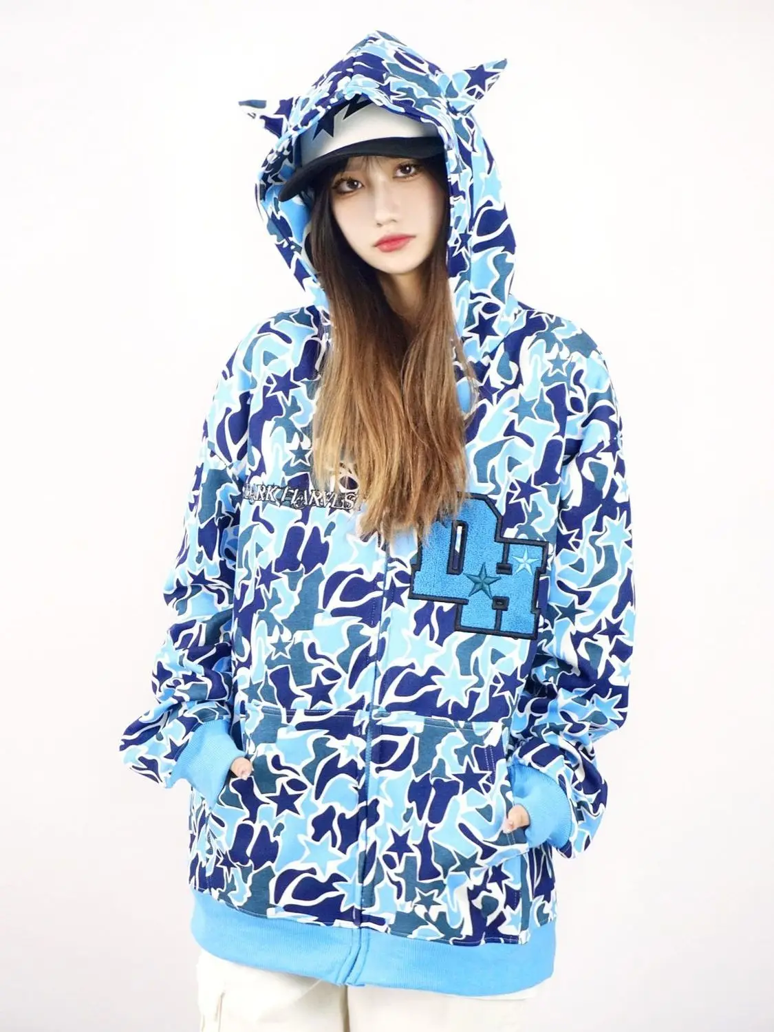 Ngụy Trang Chất Lượng Cao Full Ngôi Sao Quỷ Khóa Kéo Hoodie Thêu In Chữ Cái Áo Len Retro Mỹ Y2k Quần Áo Gót Áo