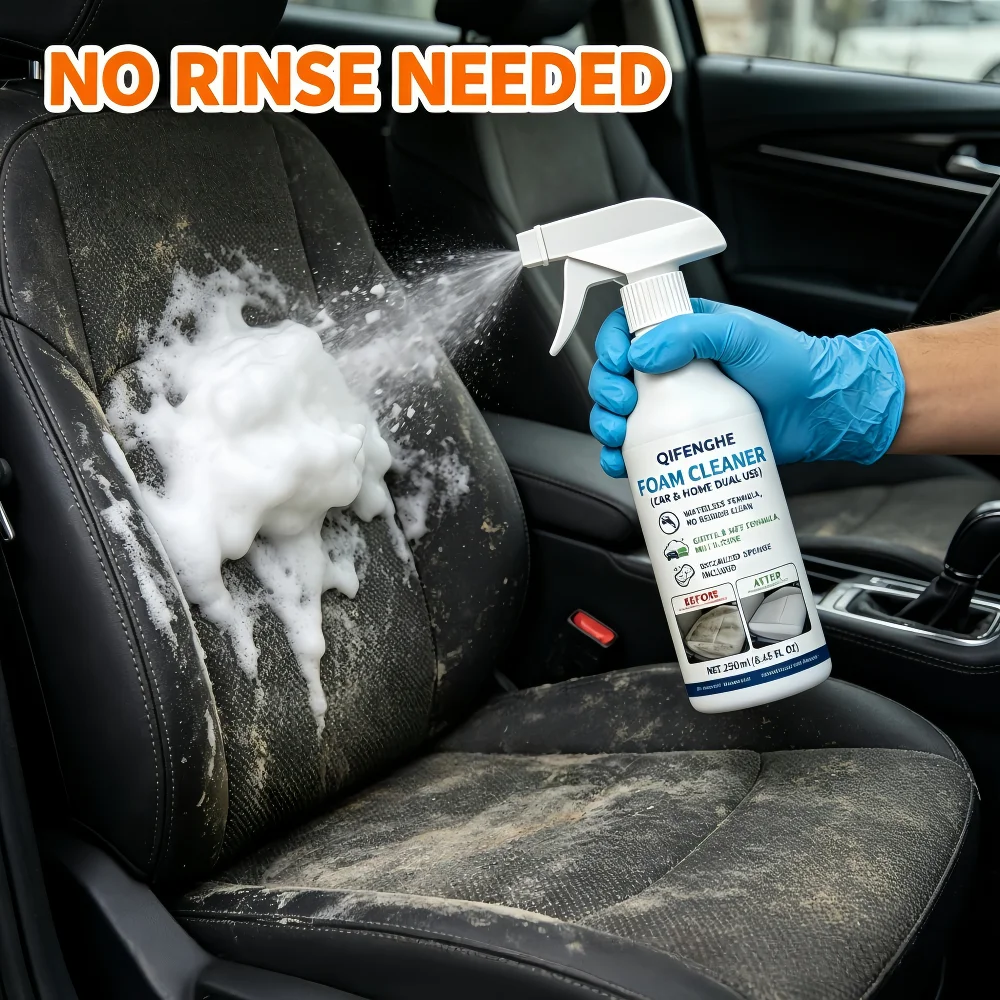 QIFENGHE 250ml Car & Home Dual-use Foam Cleaner, Waterless No Residue Multi-scene Cleaning Spray with Sponge, Gentle Safe for Ca