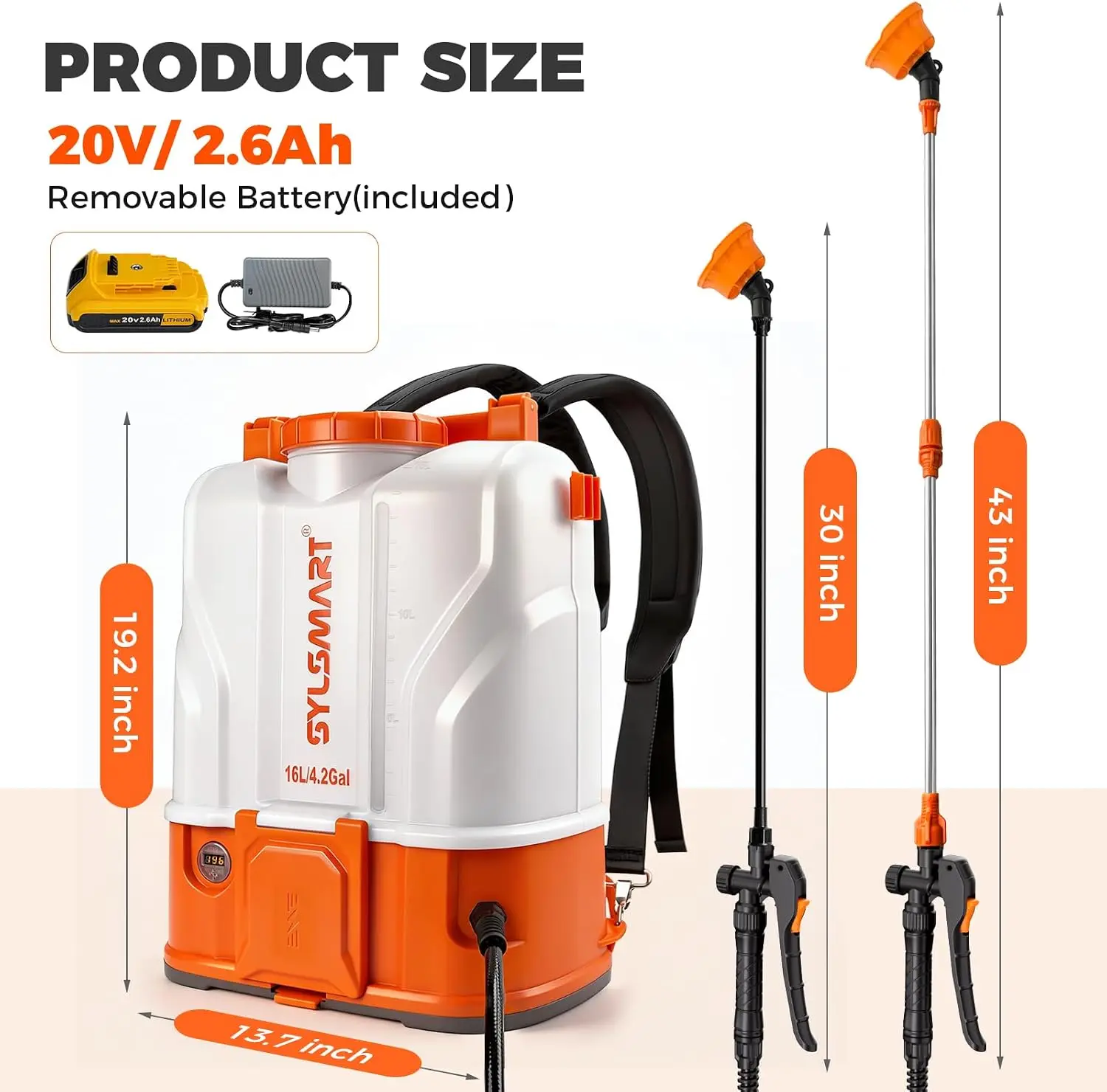 Battery Powered Backpack Sprayer 42 Gallon 120 PSI Electric Backpack Sprayer Compatible With 20V Battery 1 GPM High Flow Garden