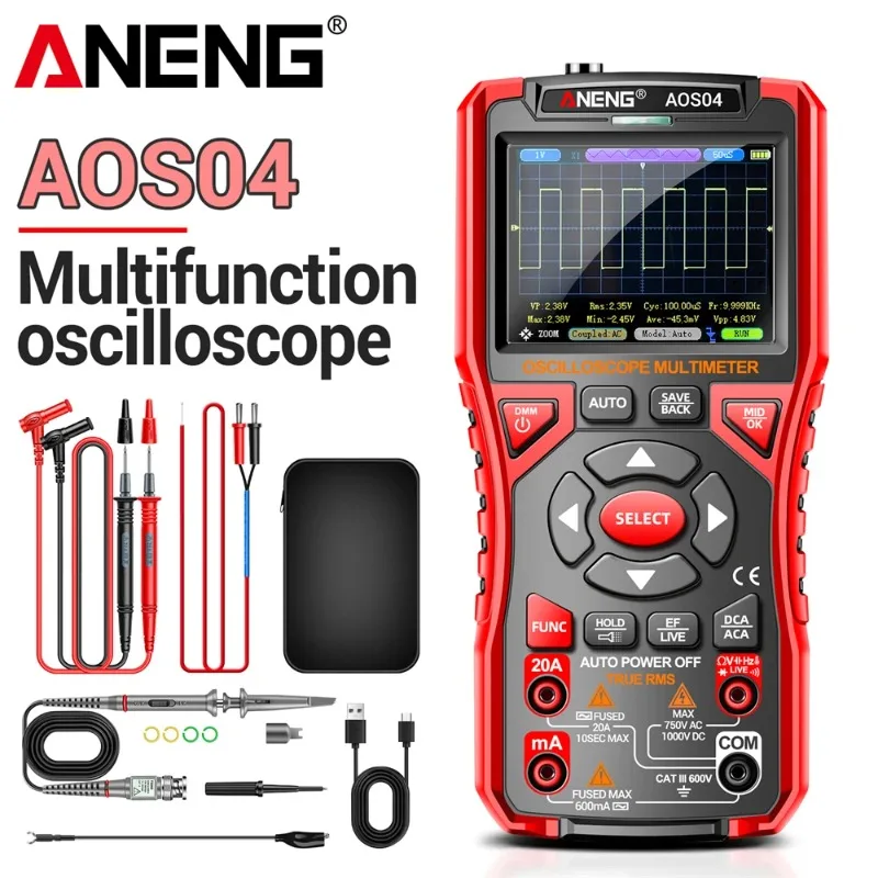 

ANENG AOS04 Digital Oscilloscope 50MS/s Sample Rate 10MHz Multimeter Transistor Test Analog Bandwidth Support Waveform Storage