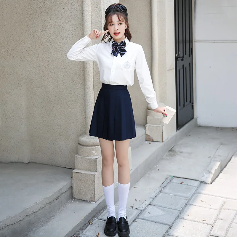 C105 JK Uniform Pleated Skirt College Style High Waisted Full Set Japanese Student School Class